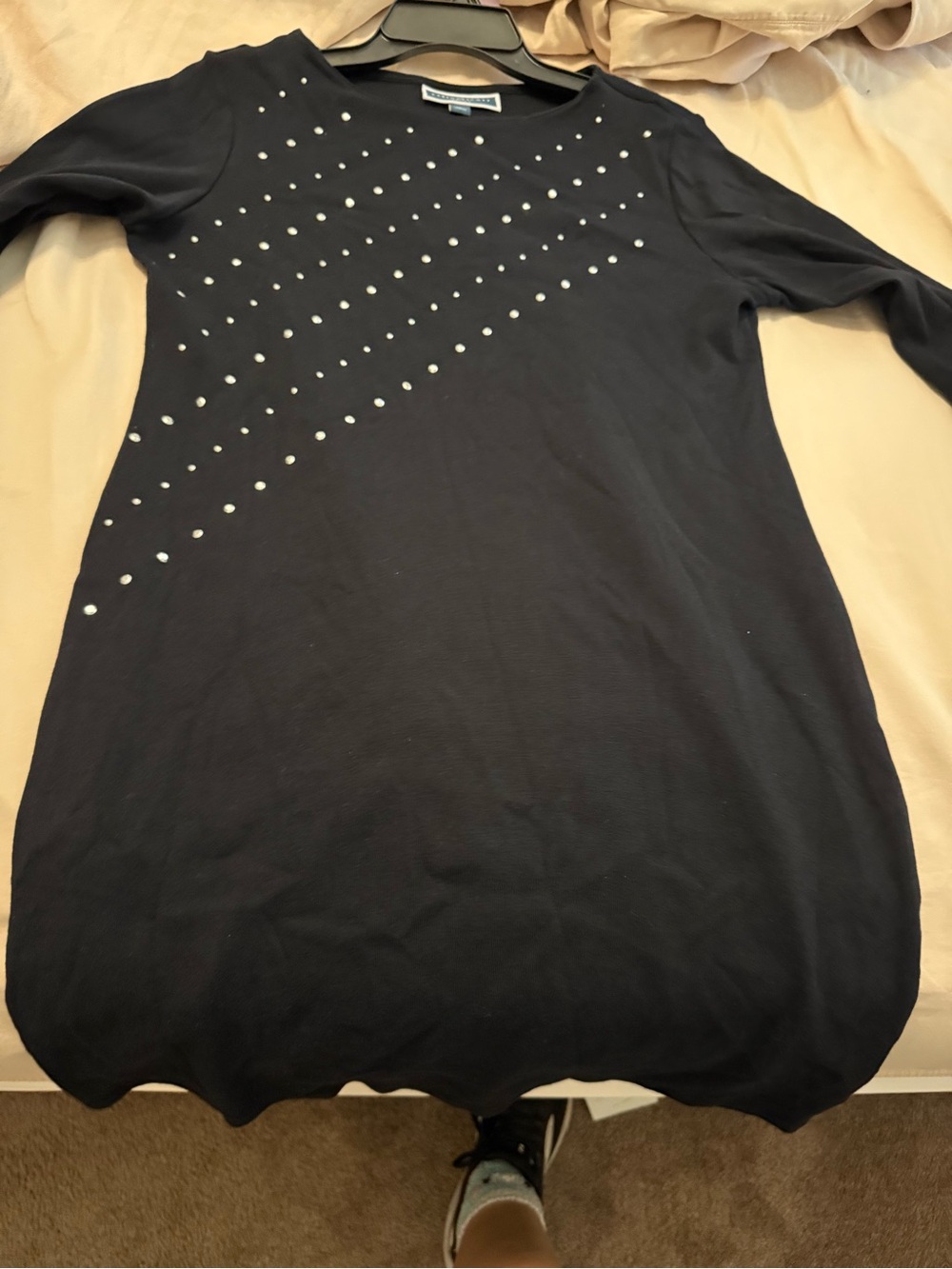 Karen Scott Black Mini Dress with Diagonal Stud Accents